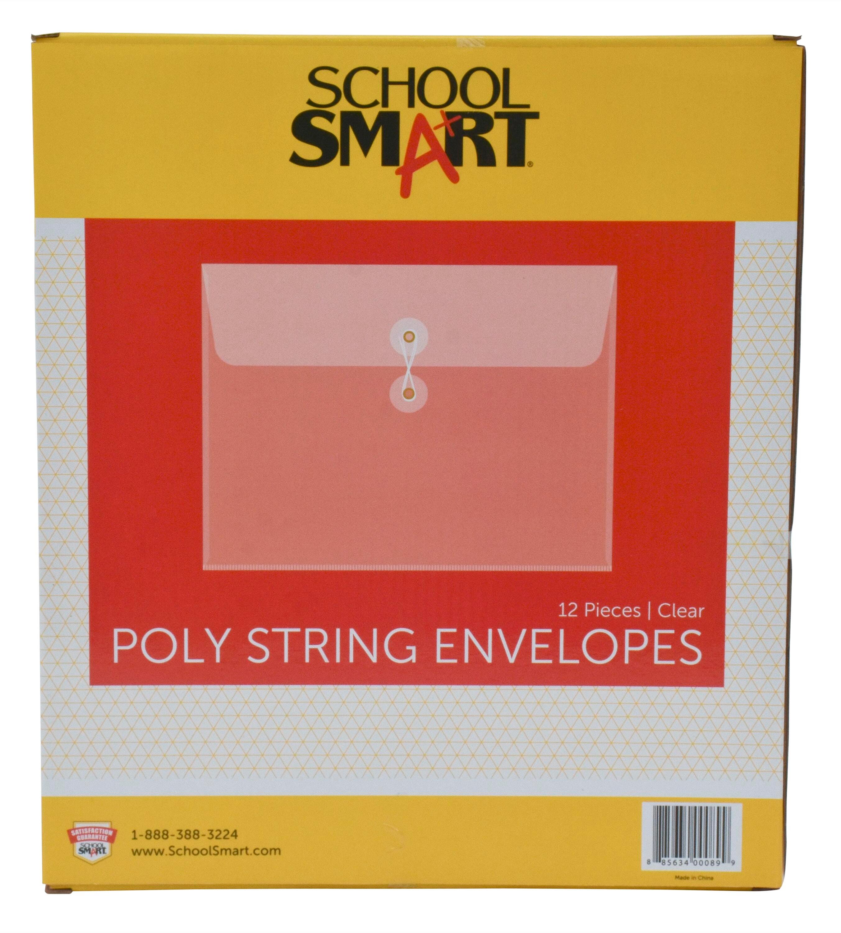 School Smart Expanding Poly String Envelopes, Letter Size, Side Load, Clear, Pack of 12 082261